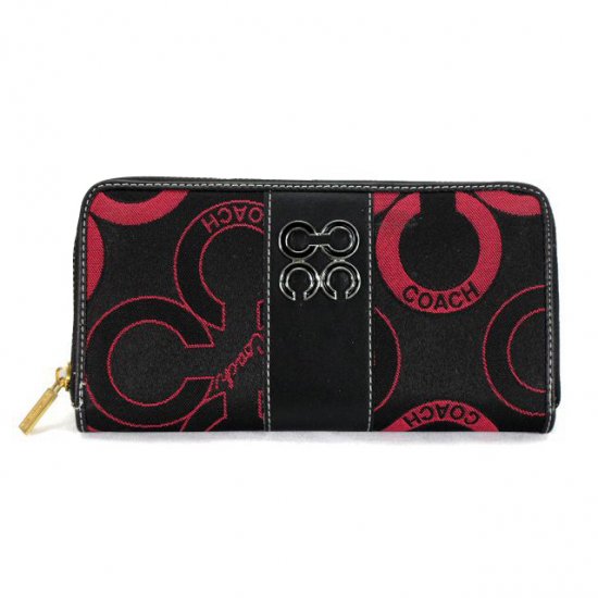 Coach Waverly Flower Charm Large Red Black Wallets EEJ | Women - Click Image to Close